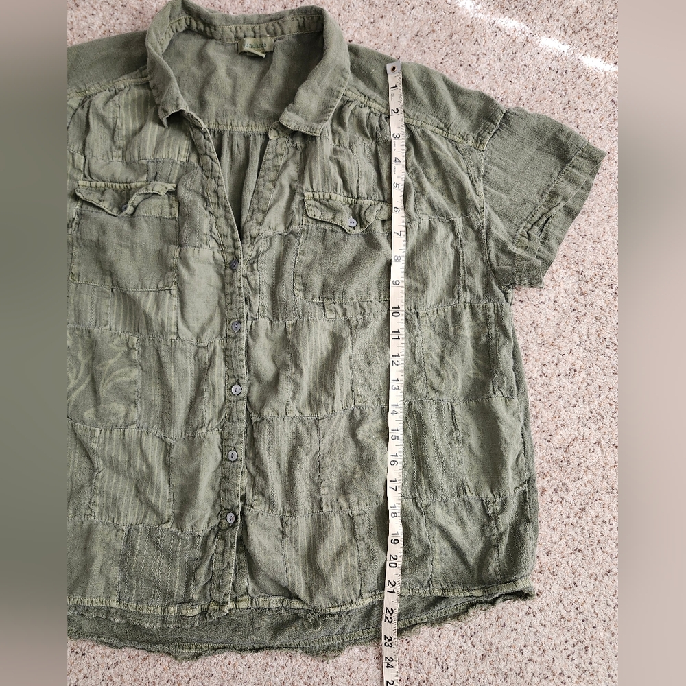 Sundance Green Button Down Patchwork Shirt - image 5